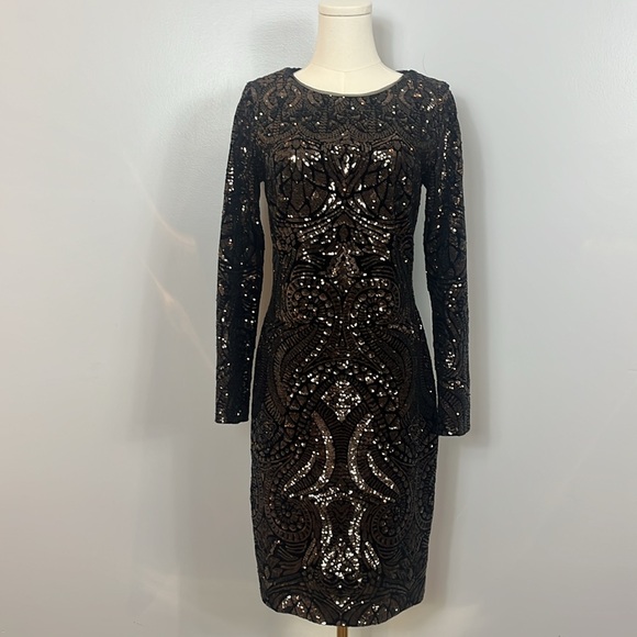Aqua Black Dress with all over Gold Tone Sequins - Picture 4 of 17